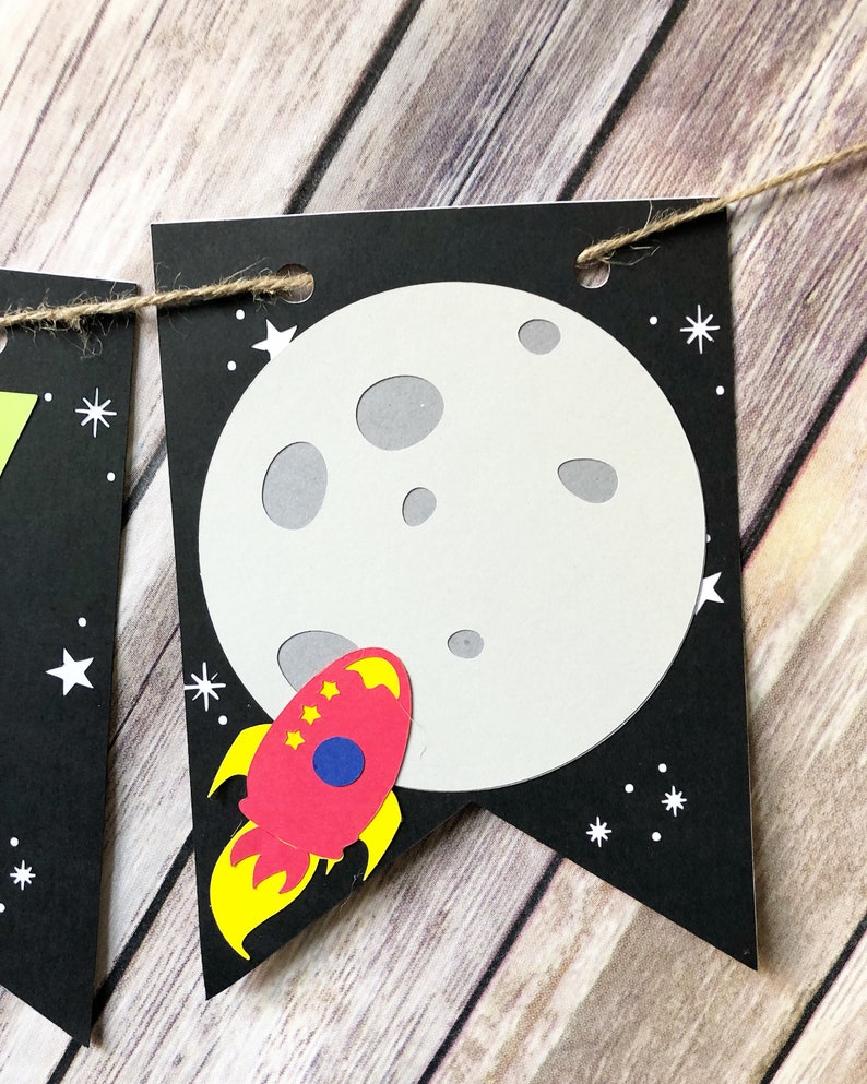 Space ONE High Chair Banner First Birthday, Party, Moon, Rocket, Planets image 5