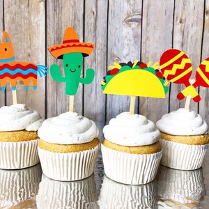 Fiesta Party Cupcake Toppers - Mexican Party, Cinco de Mayo, First Birthday, Baby Shower, Taco Bar