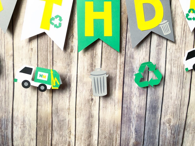 Party Supplies Blippi Party Trash Can First Birthday Recylcle Trash Truck Garbage Truck Party Garland