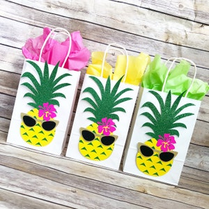 Pineapple Flamingo Party Favor Bags Goody Bags, Birthday, Baby Shower, Candy Bags, Summer, Hawaiian, pineapple decor image 1