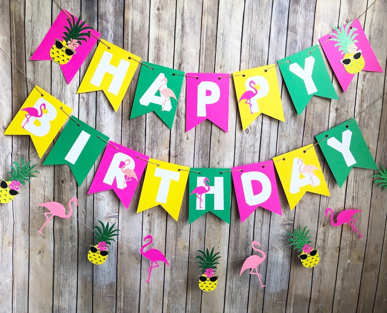 Pineapple Flamingo Birthday Party Banner First Birthday Etsy