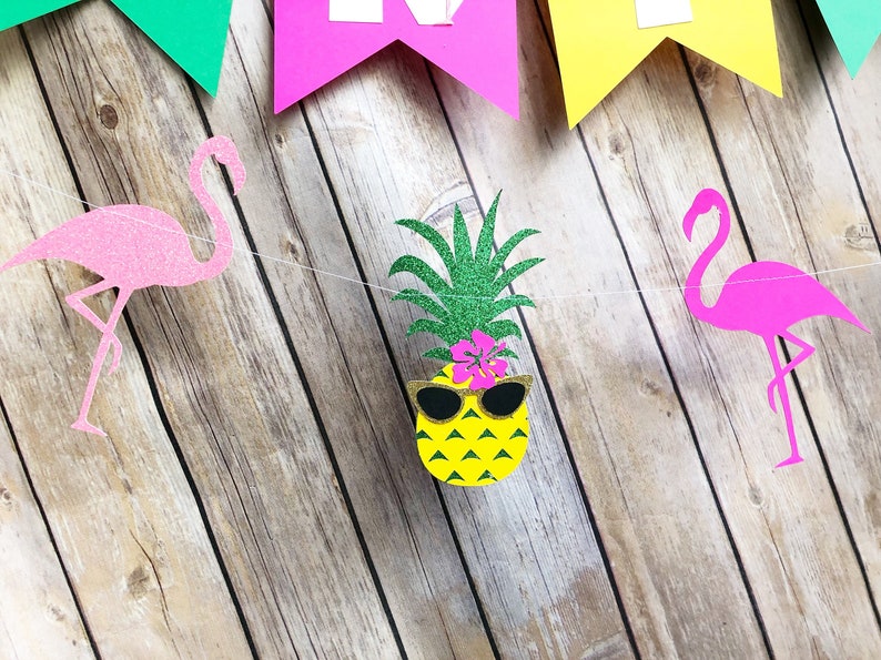 Pineapple Flamingo Birthday Party Banner First Birthday Etsy