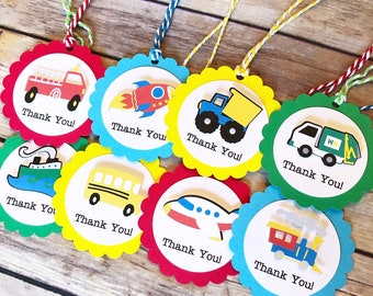 Transportation Party Favor Tags - Thank You Tags, First Birthday, Favor Bags, Boat, Things That Go, Gift Tags, Garbage Truck, School Bus