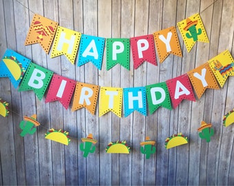 Fiesta Birthday Party Banner - Sign, Decor, Decorations, Mexican Party, Cactus, First Birthday, Baby Shower, Cinco de Mayo