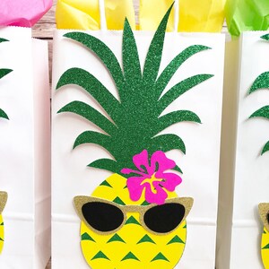 Pineapple Flamingo Party Favor Bags Goody Bags, Birthday, Baby Shower, Candy Bags, Summer, Hawaiian, pineapple decor image 3