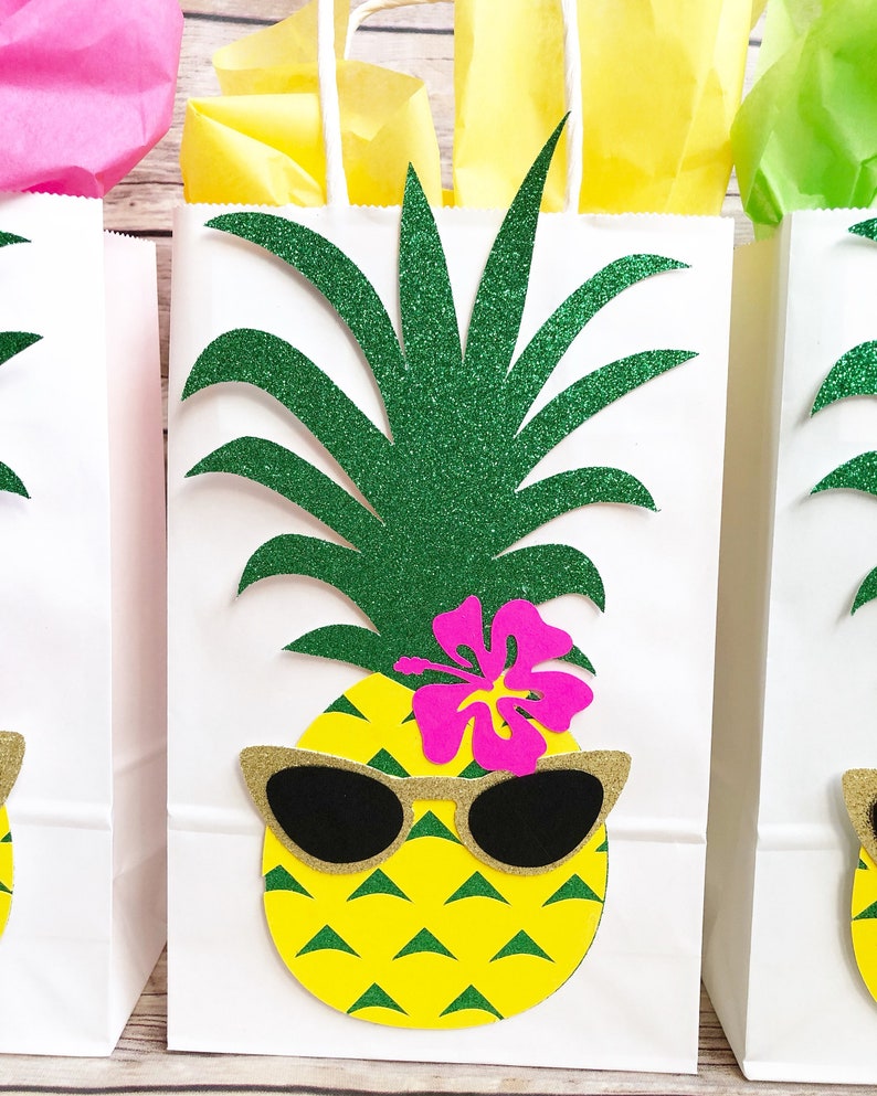 Pineapple Flamingo Party Favor Bags Goody Bags, Birthday, Baby Shower, Candy Bags, Summer, Hawaiian, pineapple decor image 3