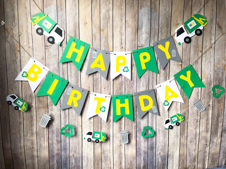 Party Supplies Blippi Party Trash Can First Birthday Recylcle Trash Truck Garbage Truck Party Garland