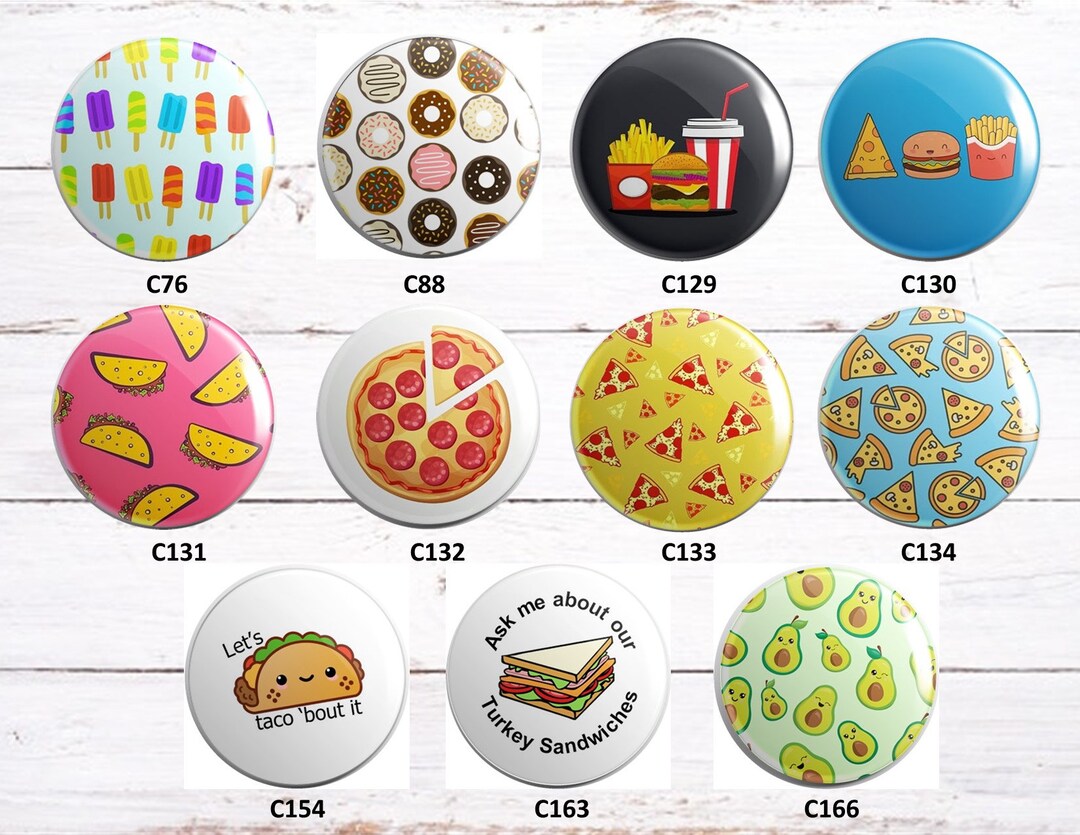 Exchangeable Badge Button Food Pizza Donut Tacos Popcicles - Etsy