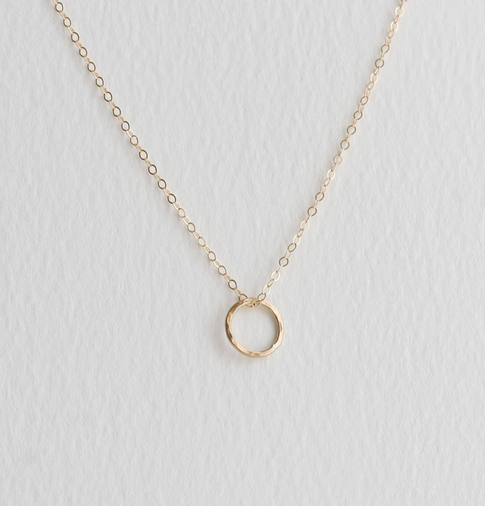 Gold Circle Necklace Tiny Hammered Gold Circle on Delicate Etsy UK