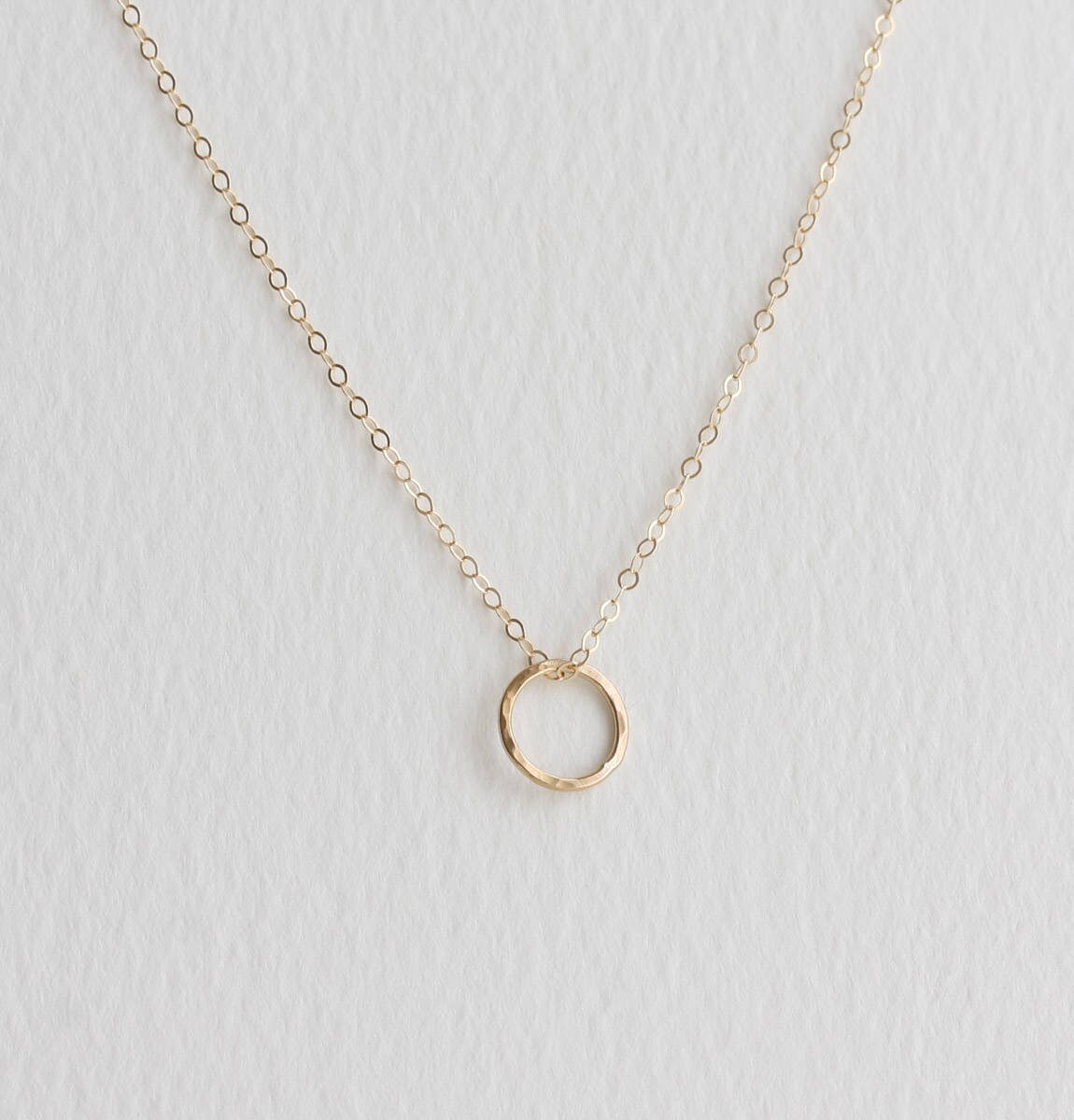 Gold Circle Necklace Tiny Hammered Gold Circle on Delicate Etsy UK