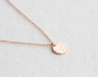 Rose gold necklace - hammered rose gold disc necklace, rose gold circle necklace, dainty rose gold jewelry, gift for her, tiny disc necklace