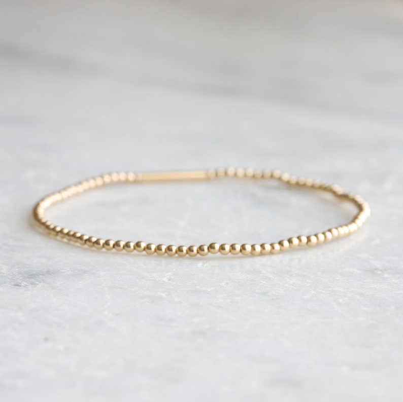 Gold stretch bracelet 14k gold filled skinny beaded stacking Etsy