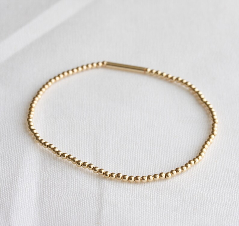 Gold stretch bracelet 14k gold filled skinny beaded stacking Etsy