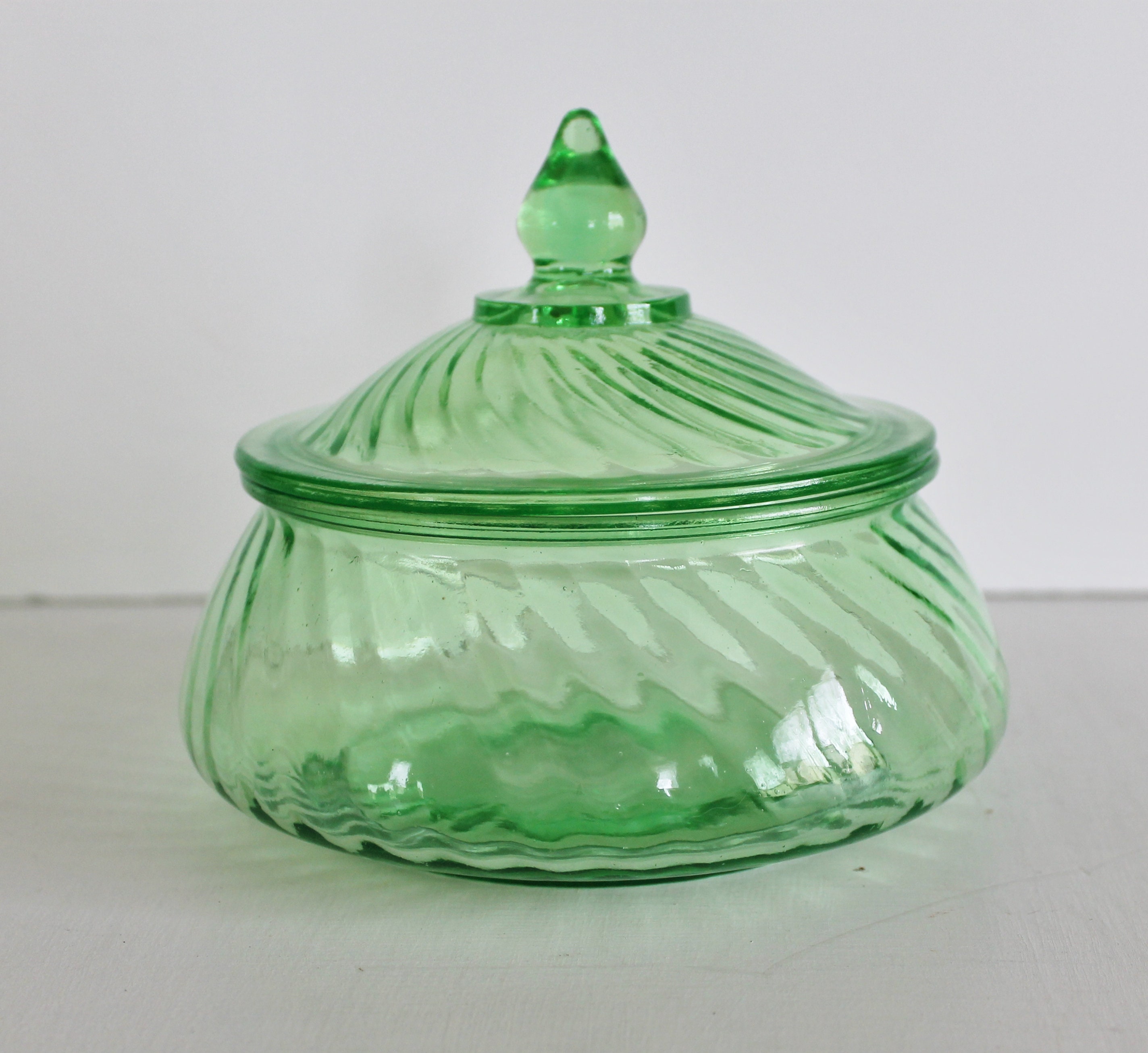 Candy Jar with lid Green Depression Glass Twisted Optic Etsy