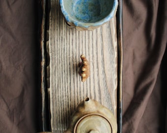 Vassoio da tè in rovere Wabi-Sabi: set per la cerimonia del tè Gong Fu