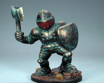 painted iron Golem Miniature, painted construct miniature, painted Robot miniature, painted DnD miniature, dungeons and dragons miniature