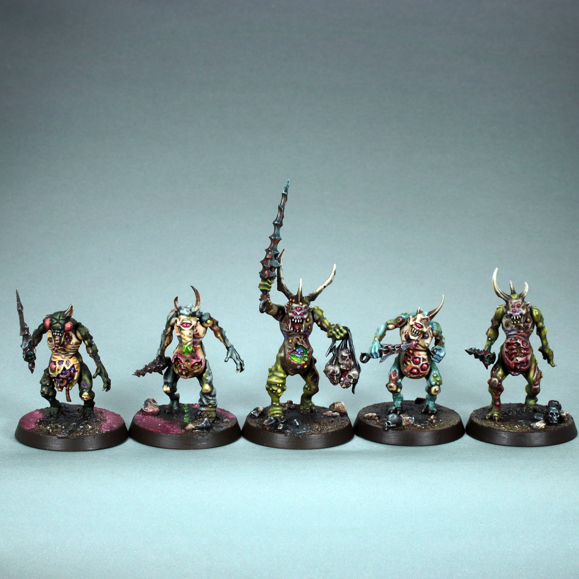 LOT DE 5 miniatures en métal peintes par des porteurs de la peste de Nurgle Warhammer Chaos EUR 46,10 - FR