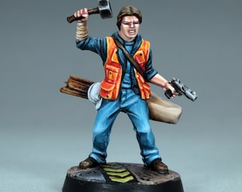 Geschilderde zombicide-miniatuur, geschilderde cyberpunk-miniatuur, geschilderde zombicide Derek, geschilderde scifi-miniatuur, timmermanminiatuur, schrijnwerker