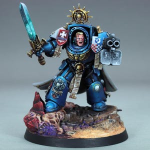 Painted Ultramarines Captain in Terminator Armour,painted Space Marines Captain miniature,Leviathan Captain Miniature,ultramarine conversion