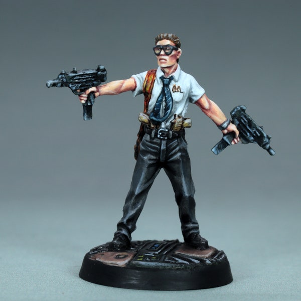 Miniature zombicide peinte, personnage zombicide peint Doug, miniature agent peint, miniature cyberpunk, miniature diplomate peinte, scifi