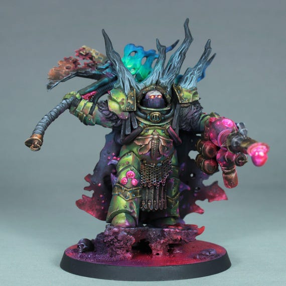 Painted Lord of Contagion Miniature, Death Guard Chaos Lord