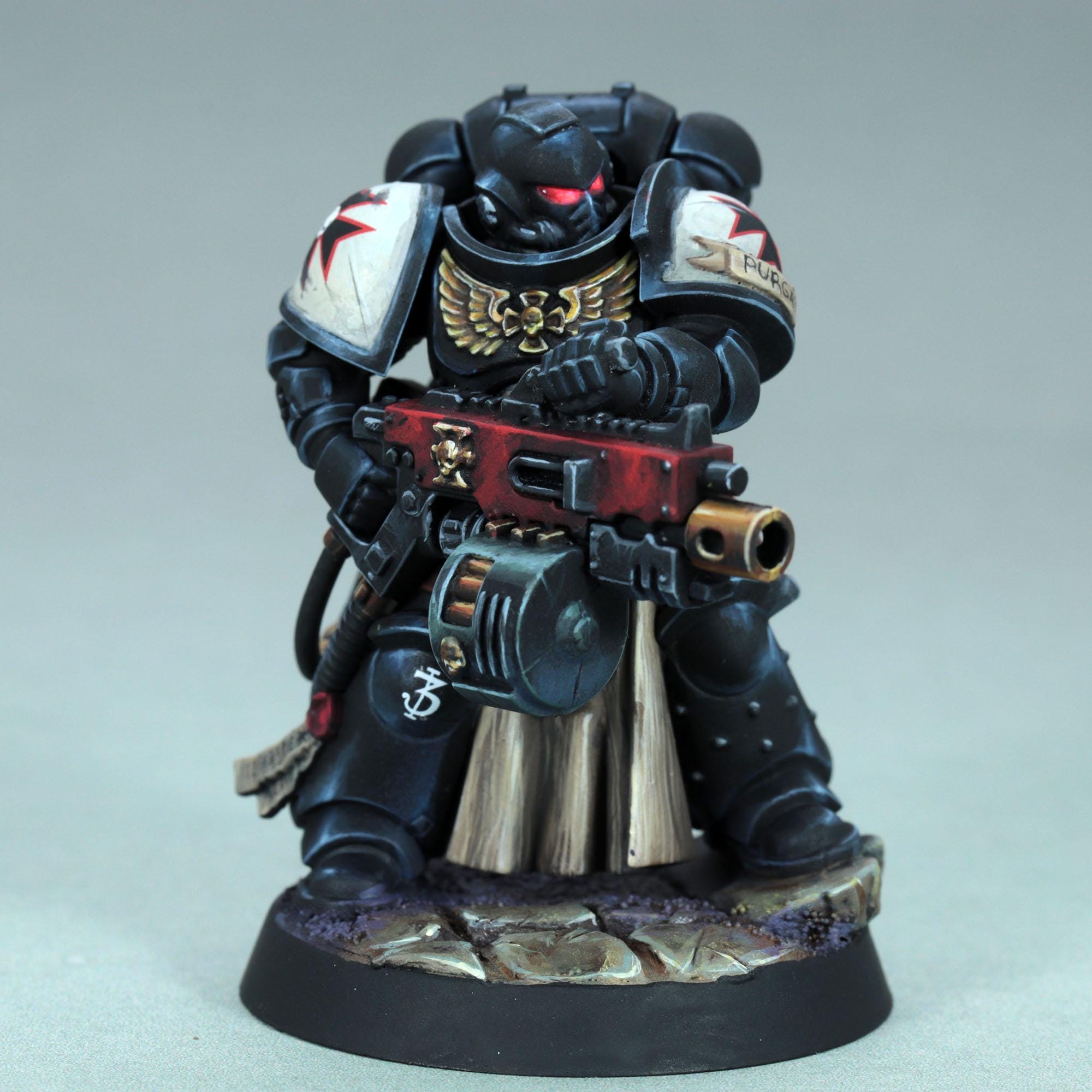 Painted Back Templars Sternguard Veteran, painted sternguard veteran miniature, Space Marine Veteran Leviathan, warhammer 40k,black templars