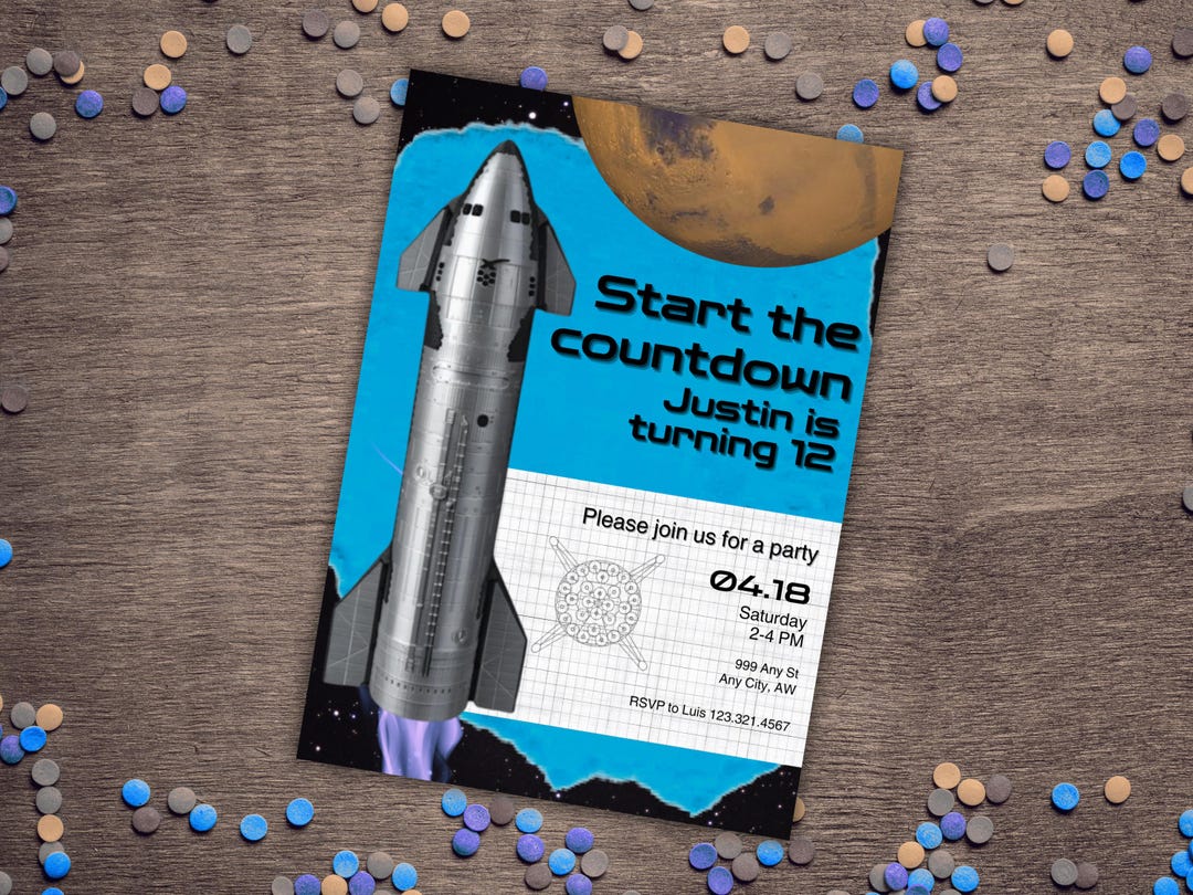 Rocket Inviation Editable Starship Rocket Birthday Invite Printable Sharable Invitation ...
