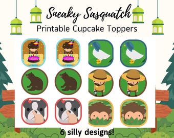 Sneaky Sasquatch Printable Digital Birthday Cupcake Toppers