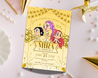 KPop Demon Hunters Golden Editable Birthday Party Invite- Printable Sharable Invitation Canva Template