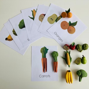 Schede didattiche Montessori stampabili con figure abbinate Safari Toob Frutta e verdura