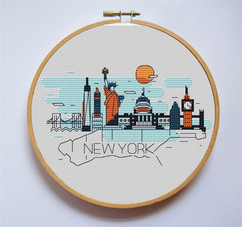 New York Cross Stitch Pattern/new York Map Modern Map Etsy