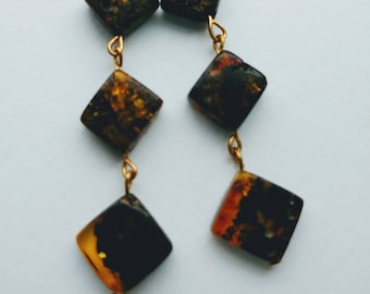 24. Stylish, geometric design, dangle, amber earrings