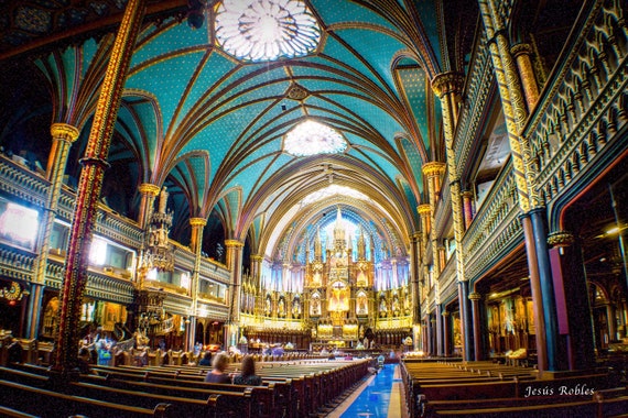 Notre Dame Basilica Of Montreal Church Gothic Gold Blue Brown White Jesus Robles Photography