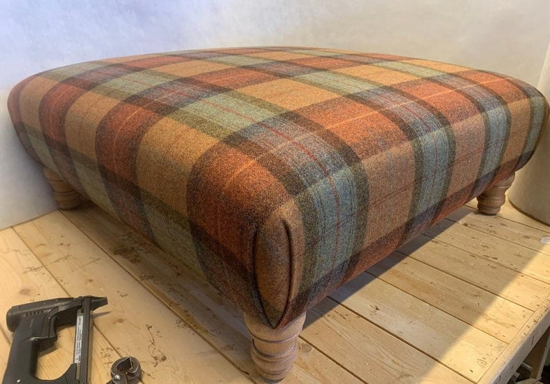 New handmade footstool in any Abraham Moon 100% wool fabric. Choose fabric, size & legs Can be made in any Moon fabric image 10