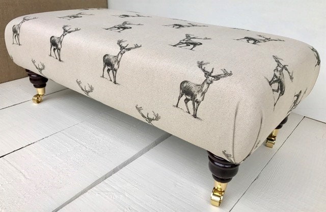 Stag Pattern Footstool New Handmade Footstool in Art of the Loom Stewart / Stag Fabric. Choose ...