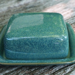 Butter dish, green, petrol made of ceramic, pottery, butter bell image 1