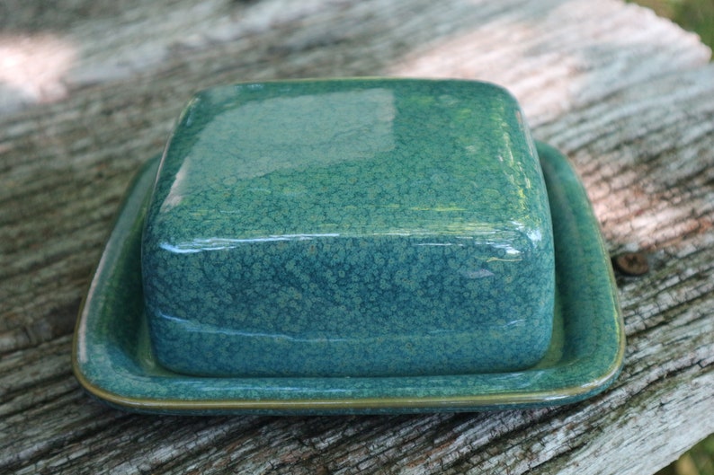 Butter dish, green, petrol made of ceramic, pottery, butter bell image 1