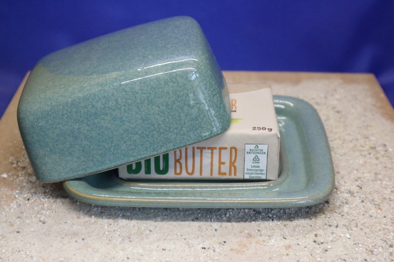 Butter dish, green, petrol made of ceramic, pottery, butter bell image 2