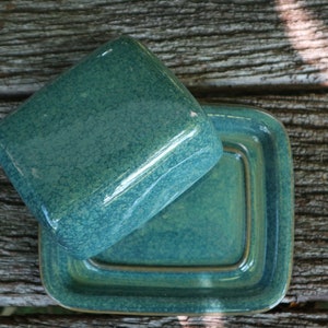 Butter dish, green, petrol made of ceramic, pottery, butter bell image 6