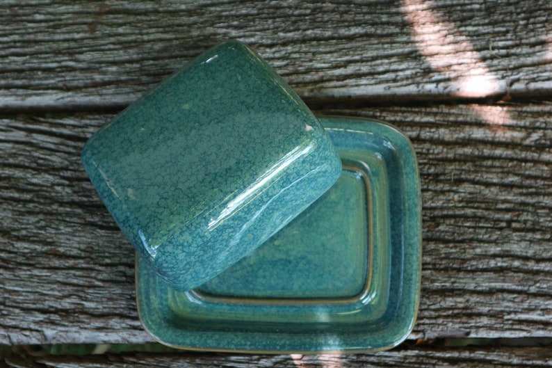 Butter dish, green, petrol made of ceramic, pottery, butter bell image 6