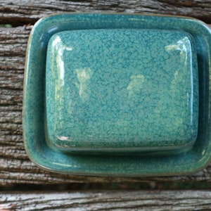 Butter dish, green, petrol made of ceramic, pottery, butter bell image 3