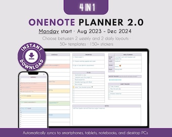 Verlinkter OneNote Kalender 2024 | Montag Start | Datierter digitaler Planer für iPad, Laptops und Computer | tägliche Onenote-Vorlage