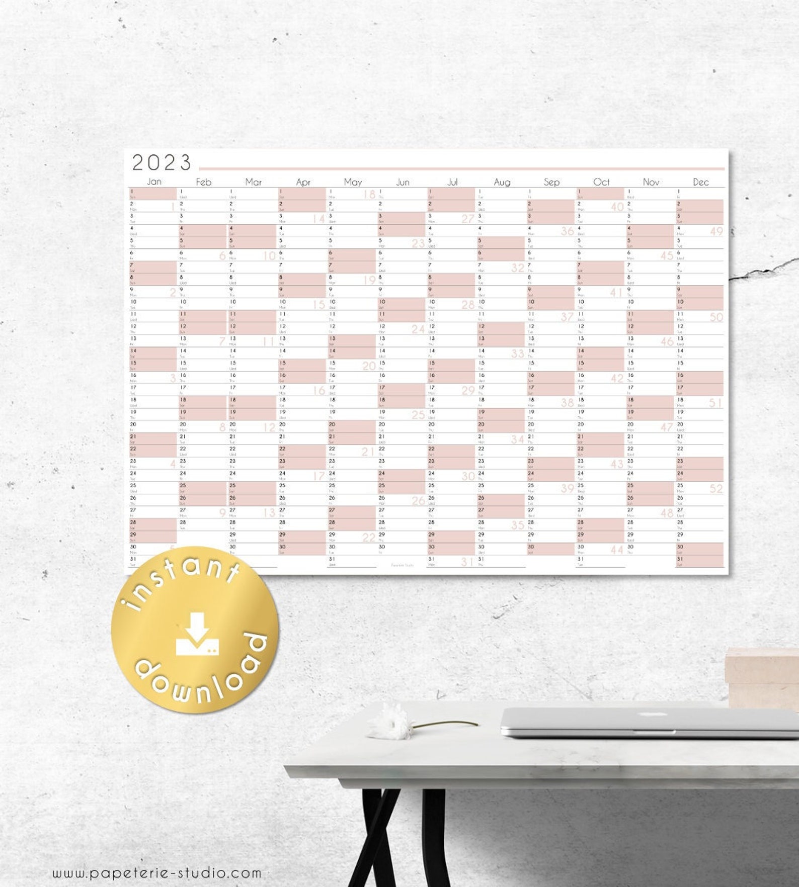 2023 YEARLY WALL CALENDAR Printable Blush Tones A1 to A4 - Etsy