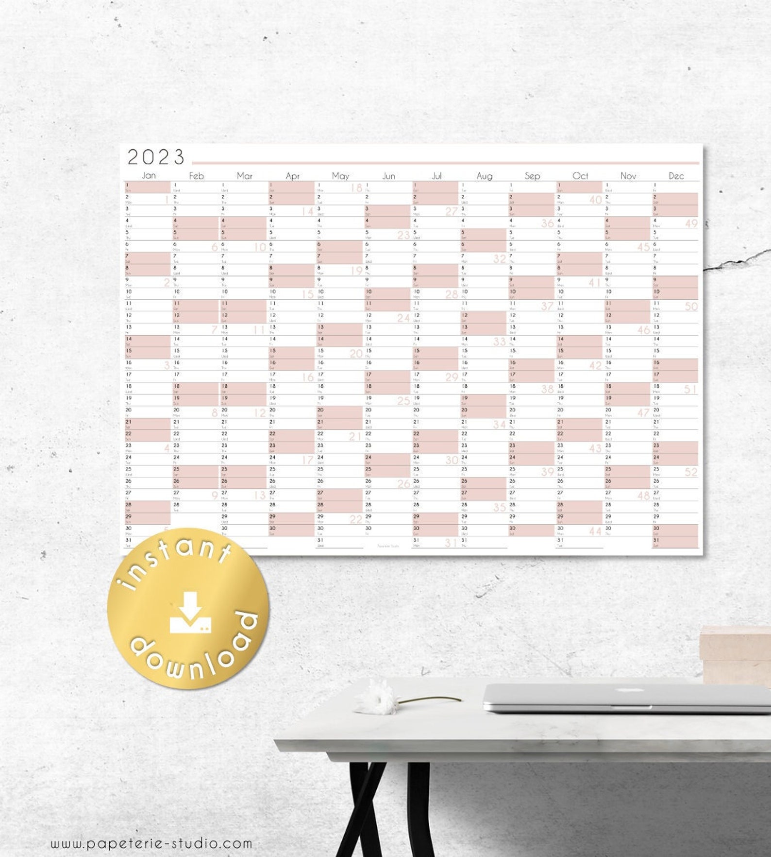 2023 YEARLY WALL CALENDAR Printable Blush Tones A1 to A4 - Etsy