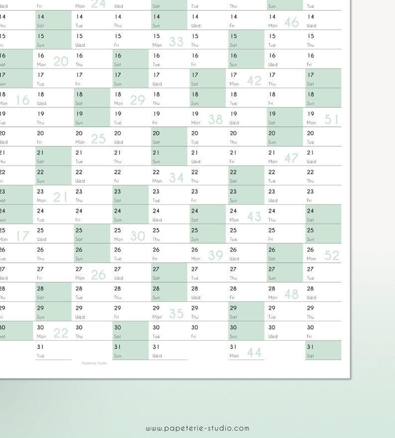 2022 YEARLY WALL CALENDAR Printable Wall Planner 2022 Mint Etsy