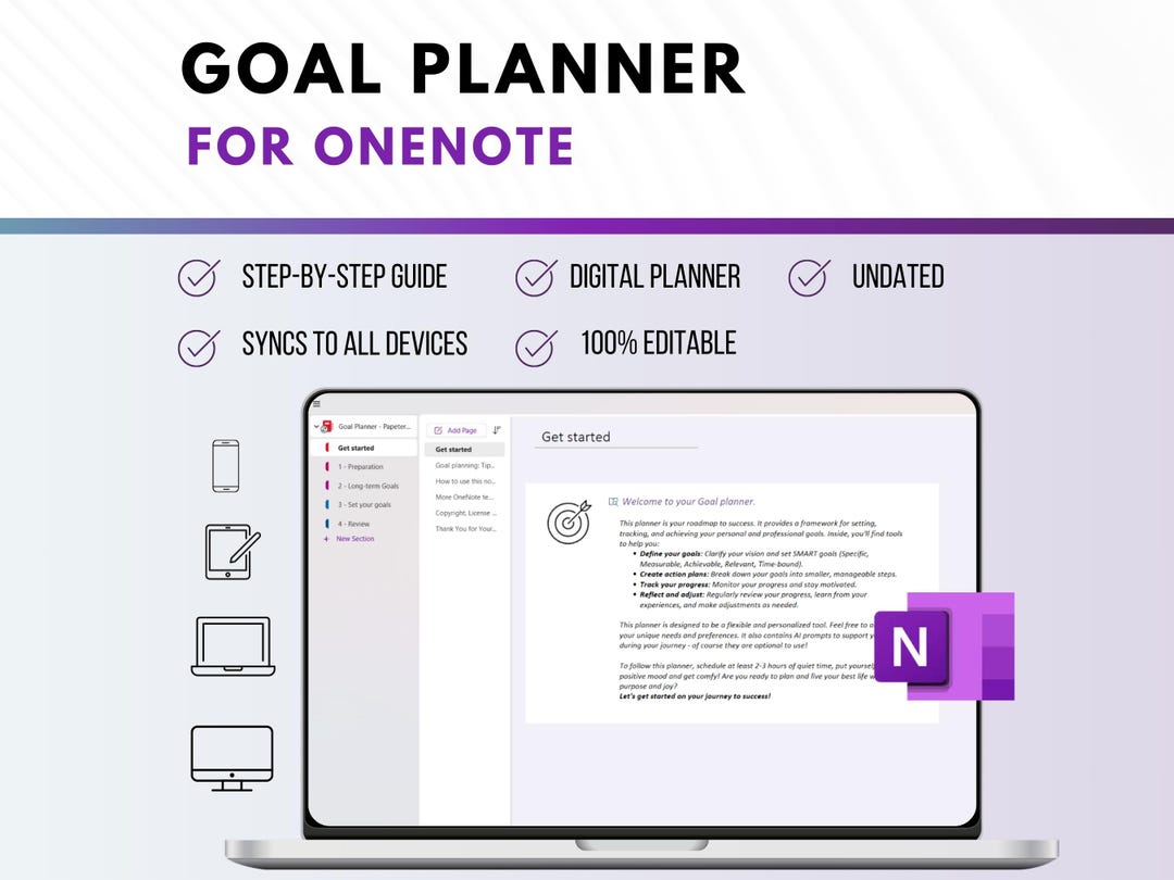 Onenote Goal Planner: Roadmap to Your Dreams. Editable Digital Planner ...