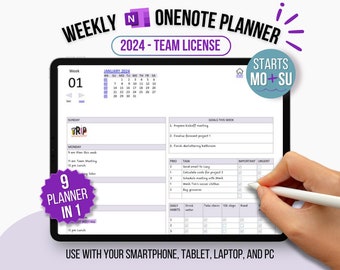OneNote Planner 2024 Professional One Note template Customizable weekly planner Hyperlinked and dated weekly digital calendar 2024