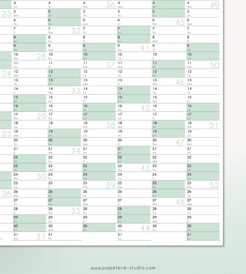 2023 YEARLY WALL CALENDAR Printable Mint Tones A1 To A4 Etsy UK