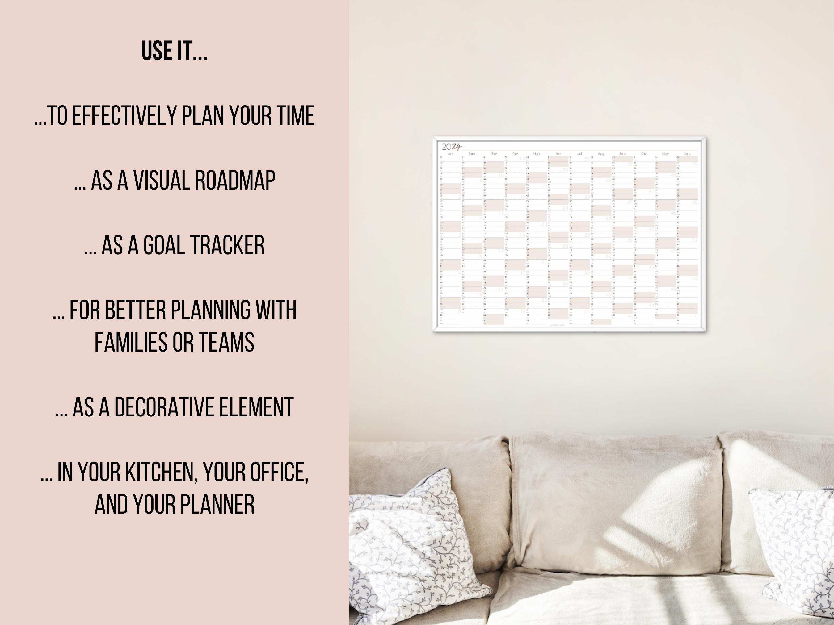 Printable 2024 Yearly Wall Calendar A1 to A4 Sizes Full Year Monthly ...