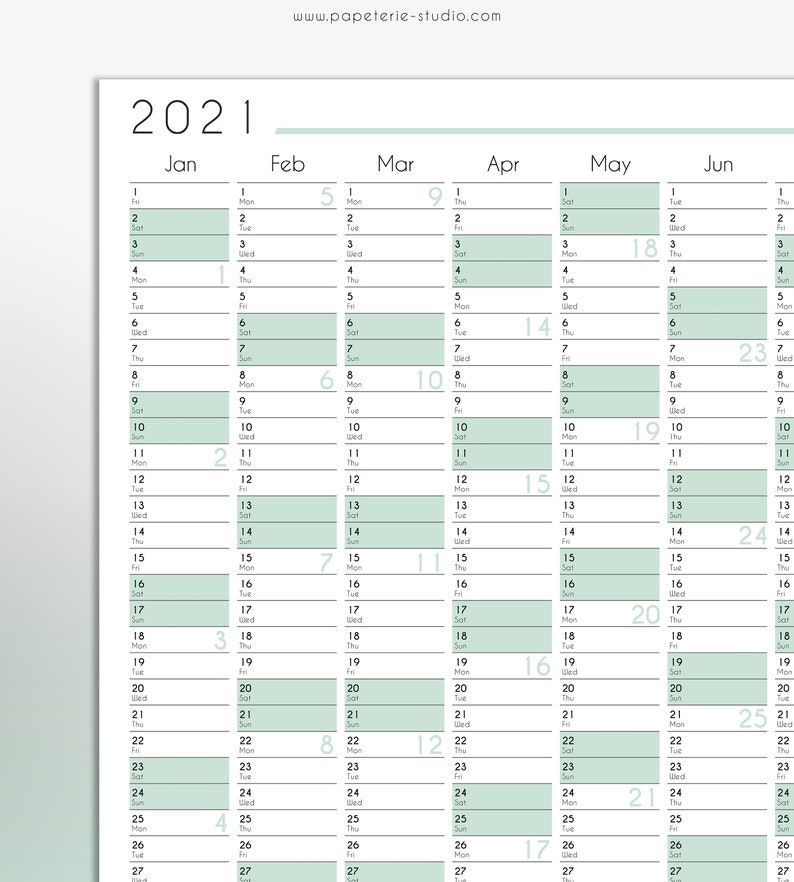 2021 YEARLY WALL CALENDAR printable Wall Planner 2021 Mint ... 2021 YEARLY WALL CALENDAR printable Wall Planner 2021 Mint ...
